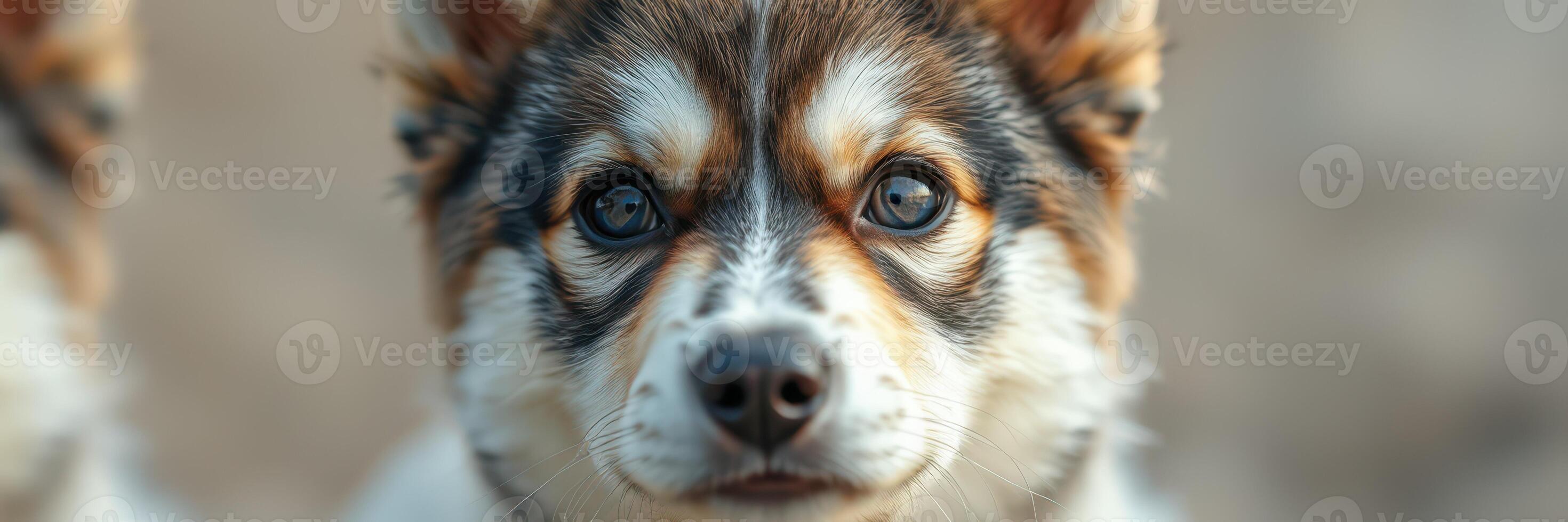 Cute puppies with striking eyes playfully engaging in a sunny outdoor setting photo