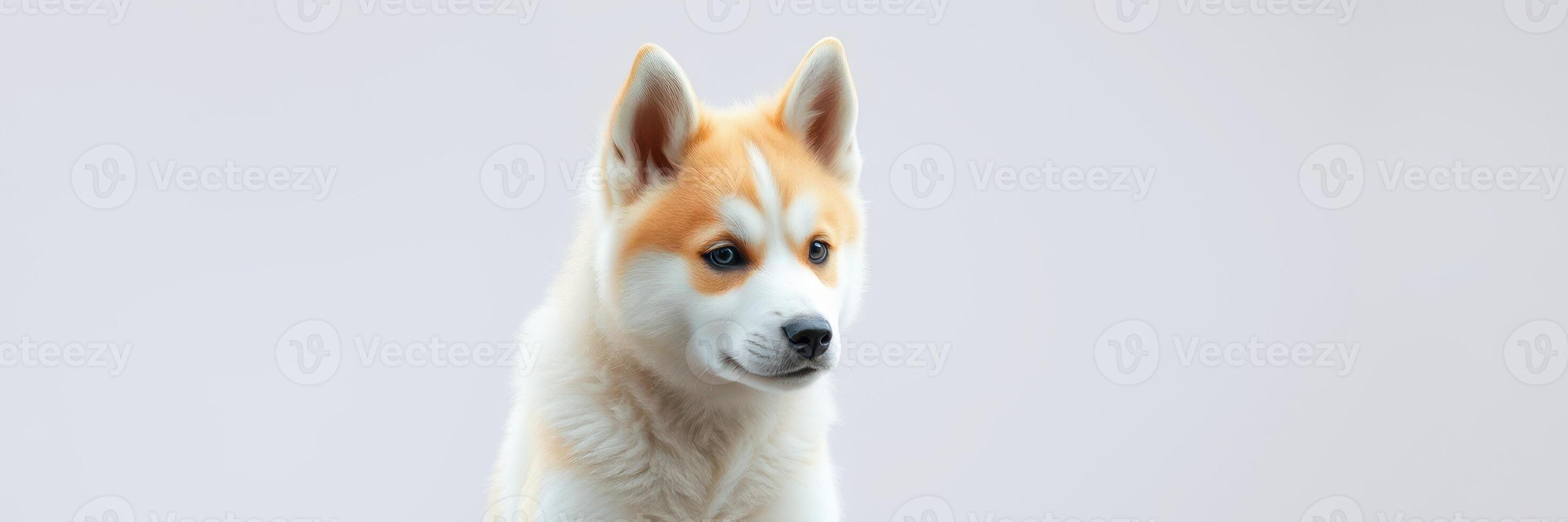 Cute puppy sits calmly with attentive expression in a minimalistic indoor setting during daylight photo