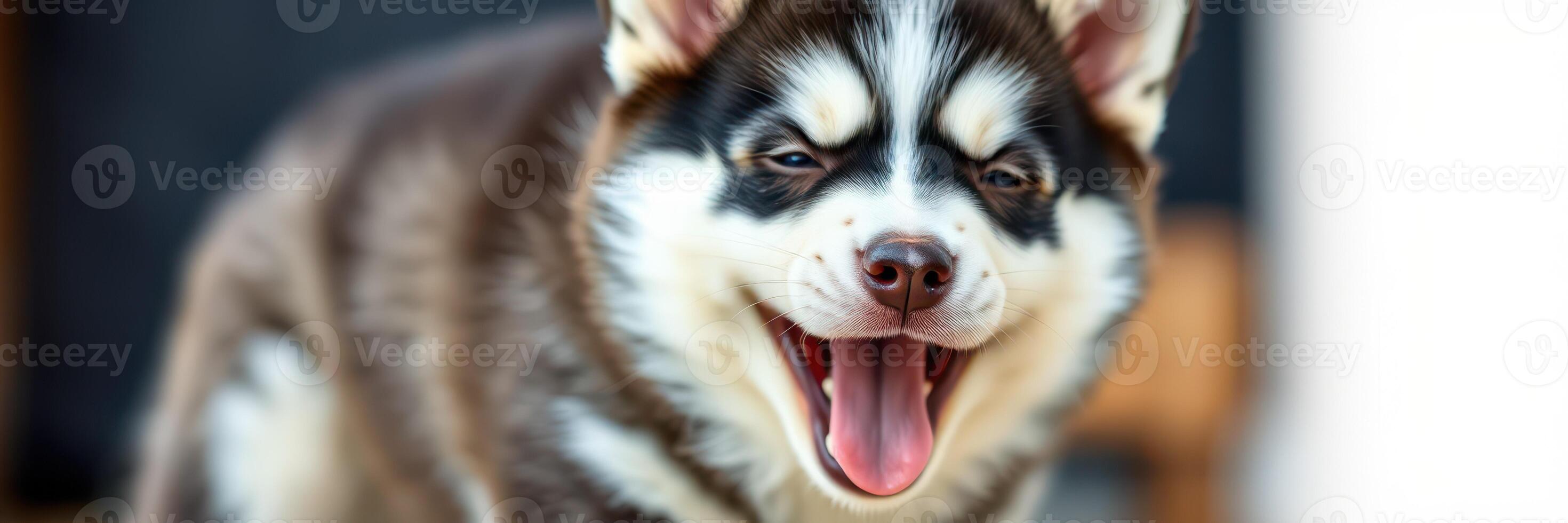 Happy puppy playing indoors with joyful expressions and a playful demeanor during a sunny afternoon photo