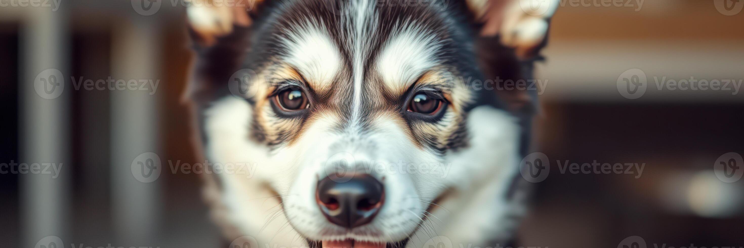 Happy dog with expressive eyes and fluffy ears enjoying a sunny day in a cozy outdoor setting with a warm atmosphere photo