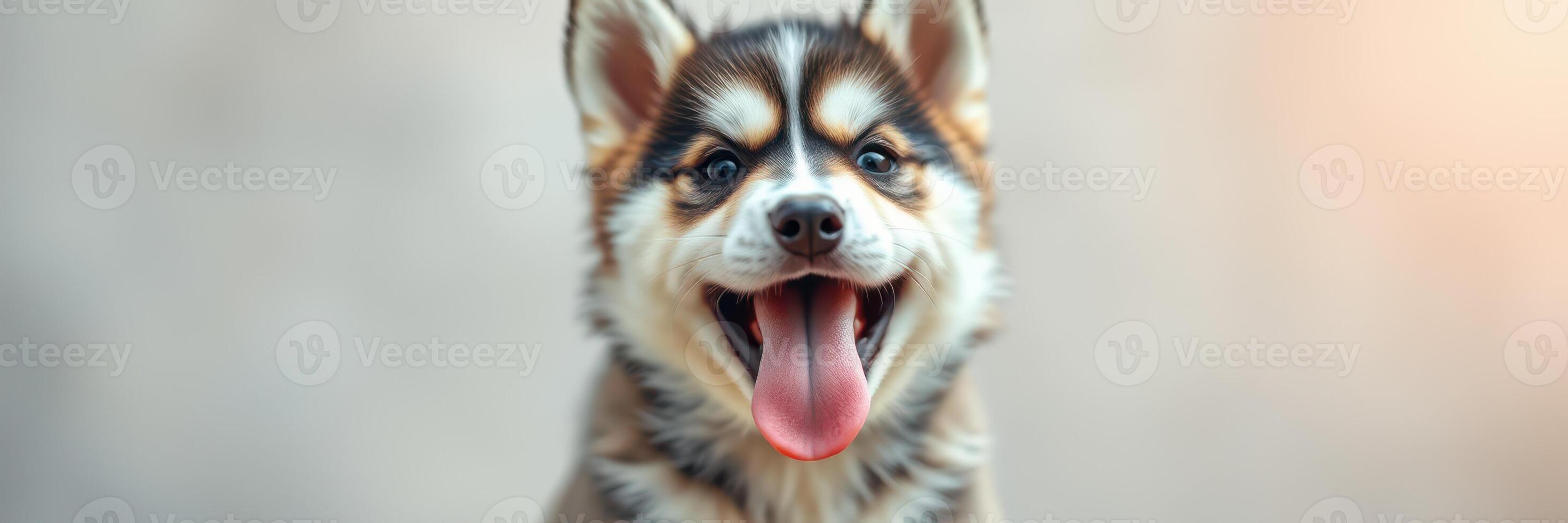Happy dog with a playful expression enjoying a moment outdoors in soft light photo