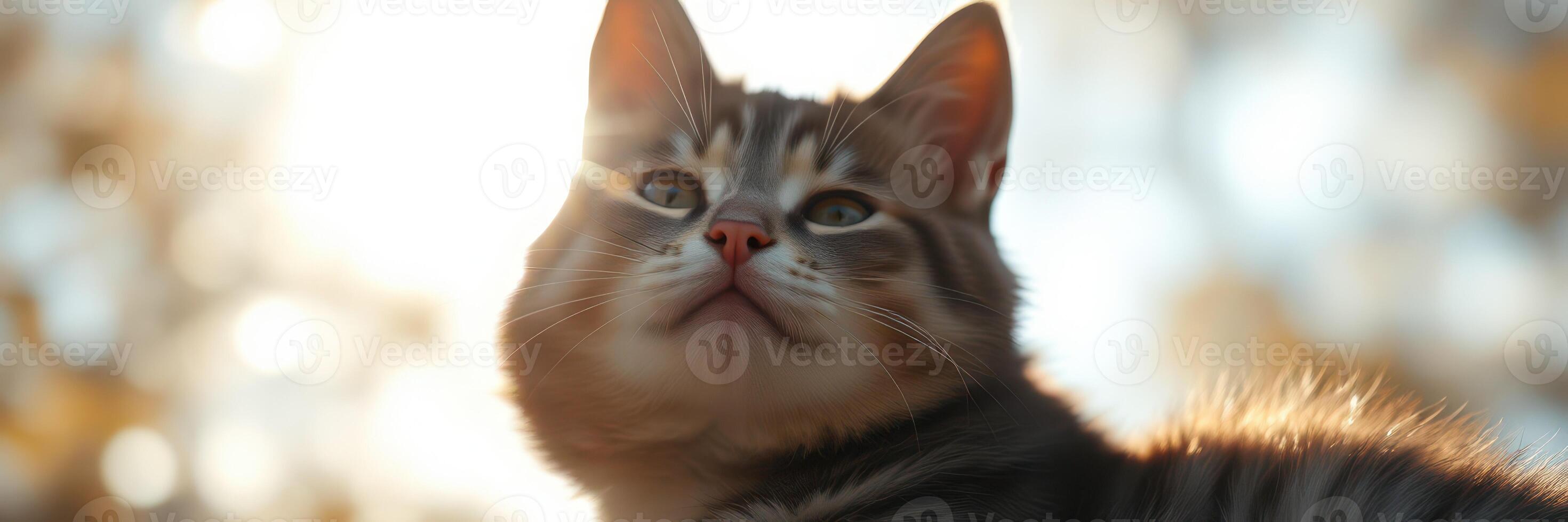 Playful cat enjoying sunlight in a serene garden during the afternoon photo