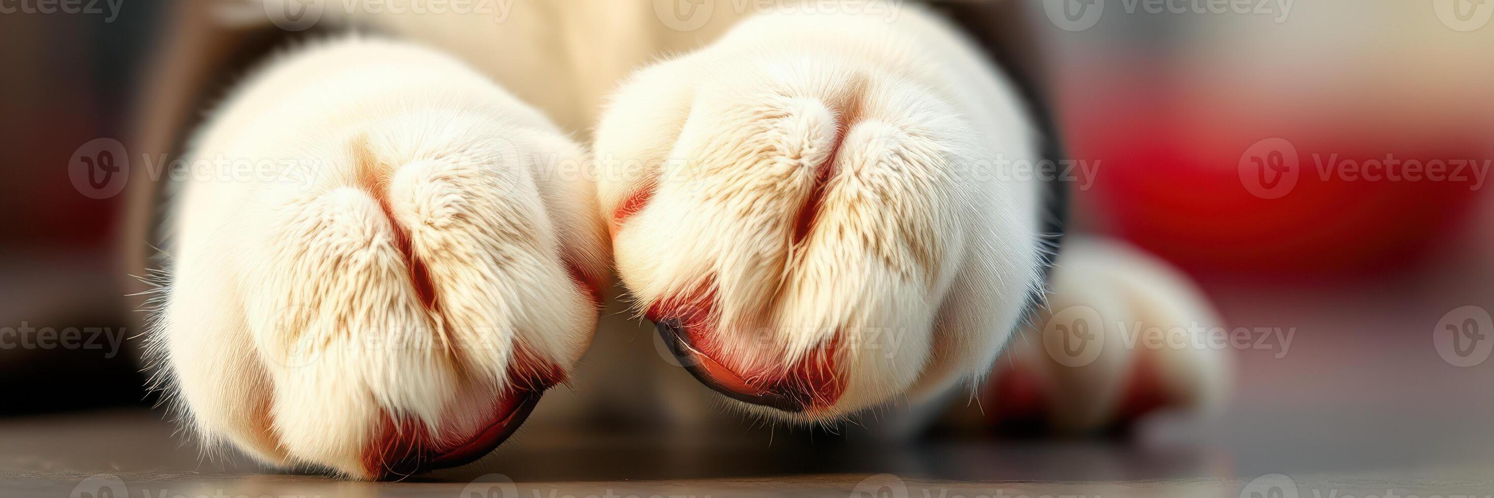 Soft cat paws with distinct claws resting on a smooth surface in a cozy indoor space during daylight hours photo
