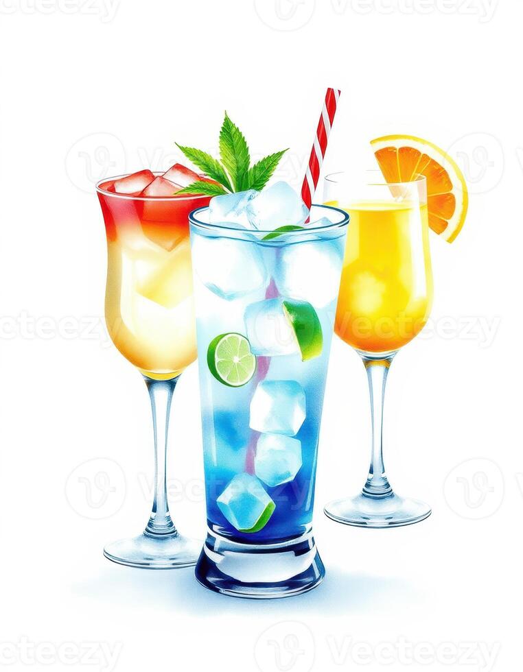 Refreshing summer cocktails include vibrant colors and fruity flavors at a sunny outdoor gathering photo