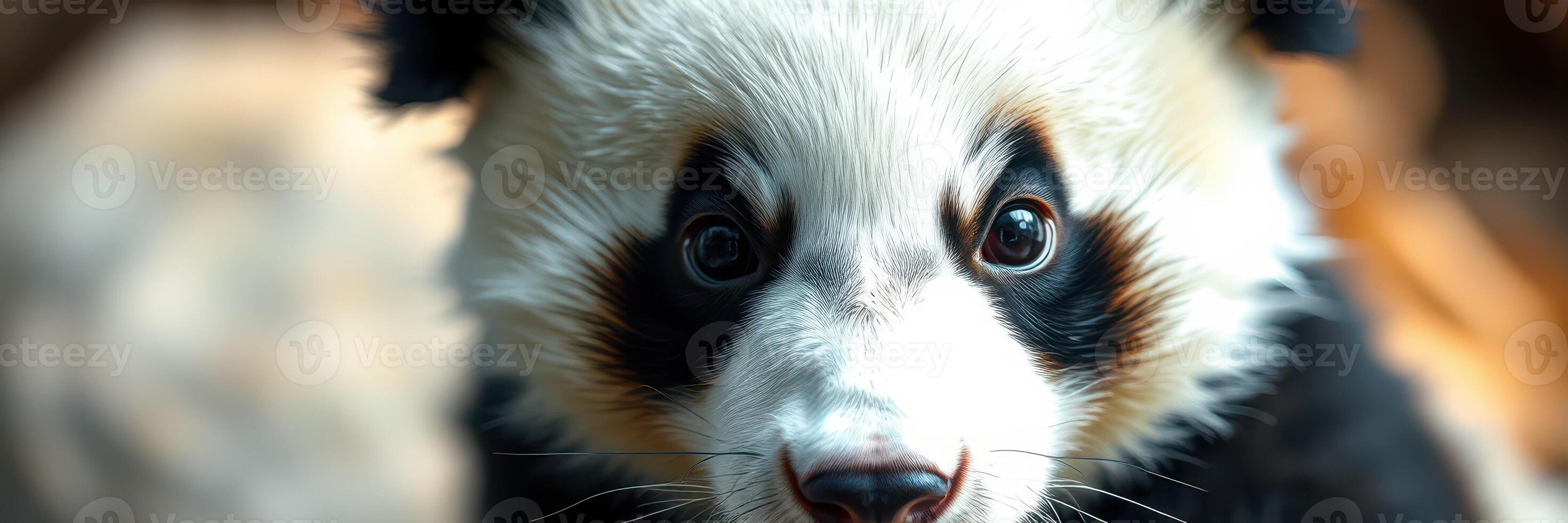 Cute panda cub exploring its environment in a natural habitat during daytime photo