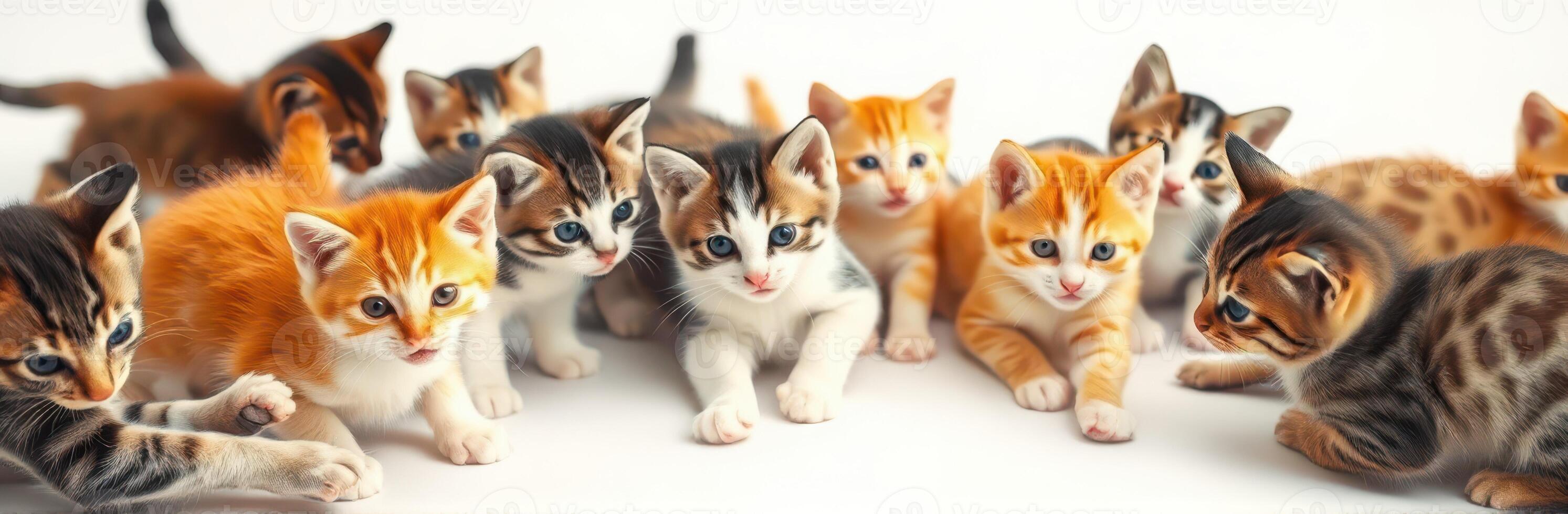 Multiple cute kittens explore a bright and spacious indoor area while playfully interacting with each other photo