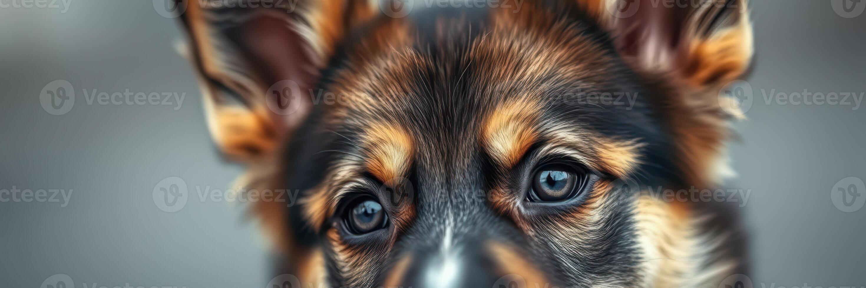 German shepherd puppy showcasing expressive eyes in soft natural light during the afternoon photo