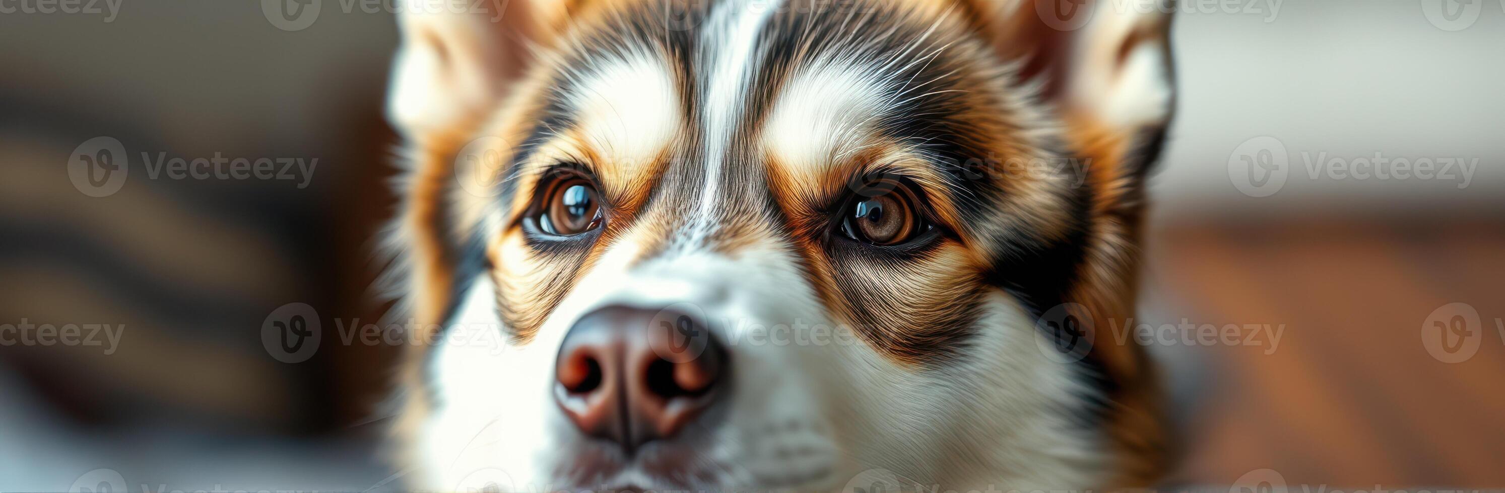 Curious husky gazes thoughtfully from a cozy indoor setting while enjoying a serene moment during the afternoon light photo