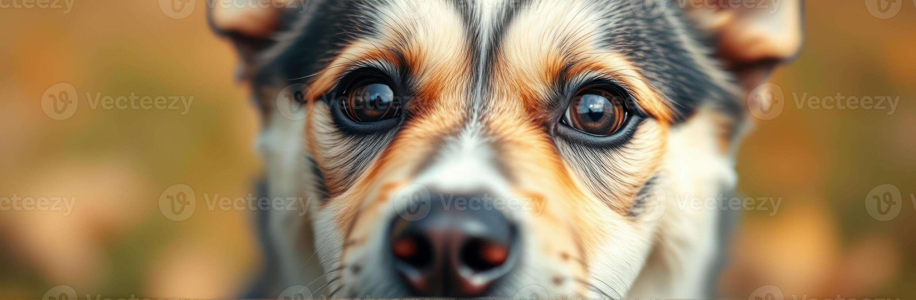 Close-up of a dog with beautiful eyes in an outdoor setting showcasing autumn colors photo