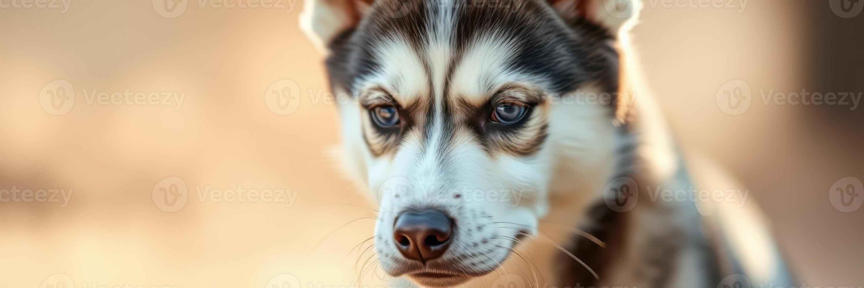 Close-up of an alert dog with striking eyes enjoying a sunny day outdoors in a natural setting photo