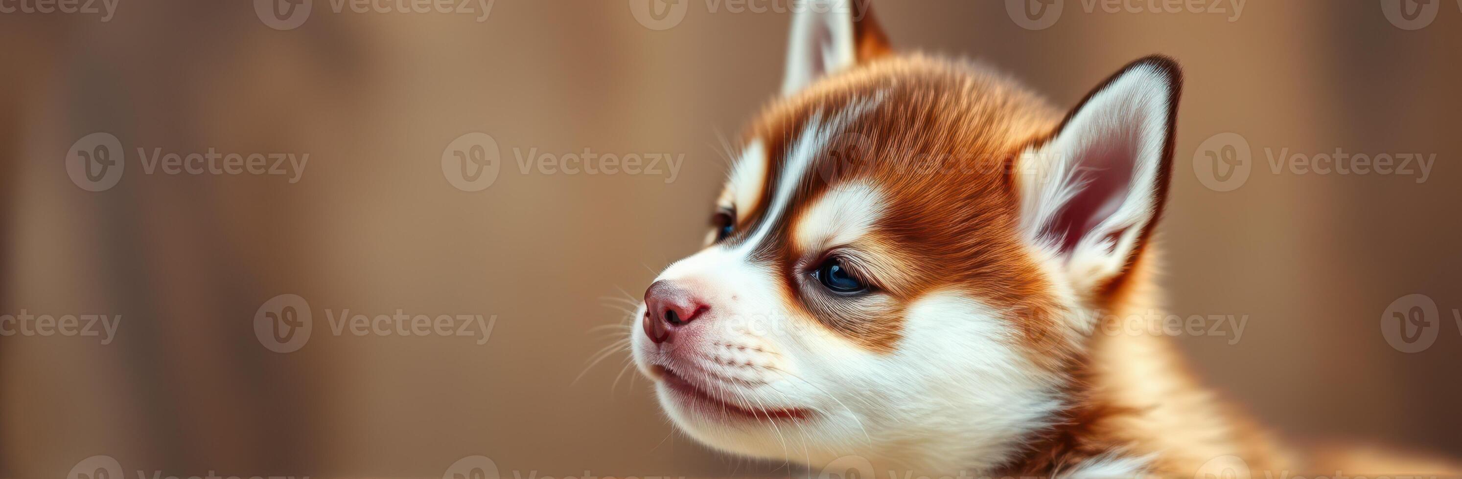 Cute brown and white puppy enjoying a sunny day indoors with a relaxed expression on its face photo