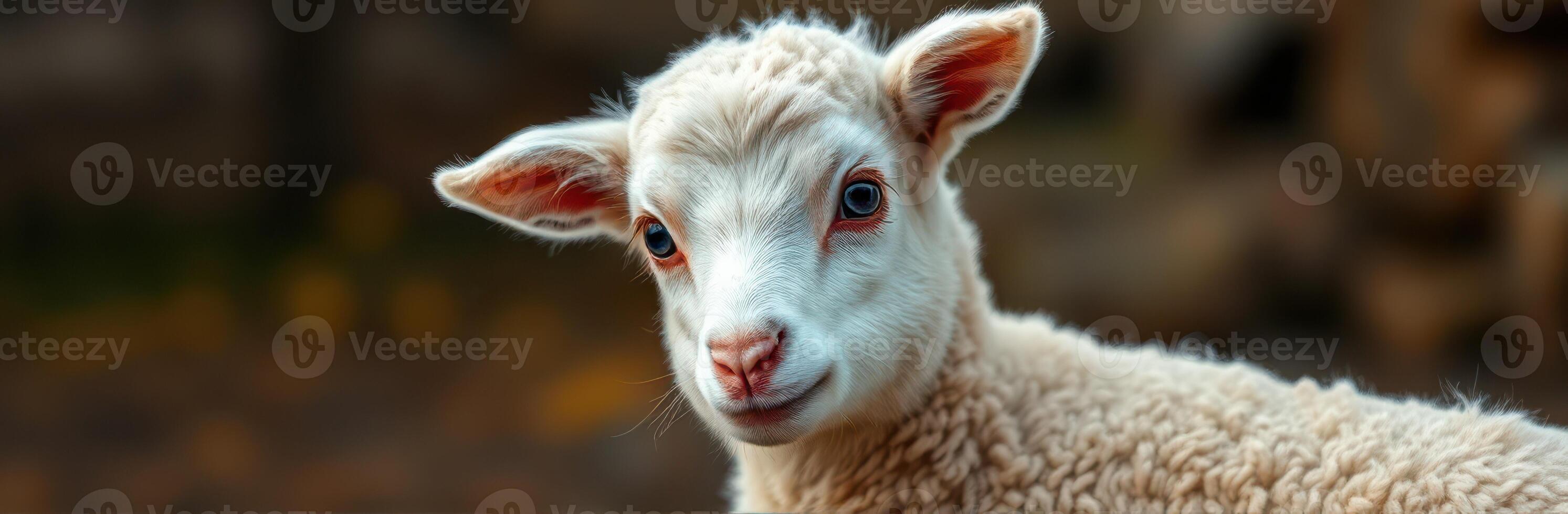 Cute young lamb in a natural setting during the afternoon hours at a farm photo