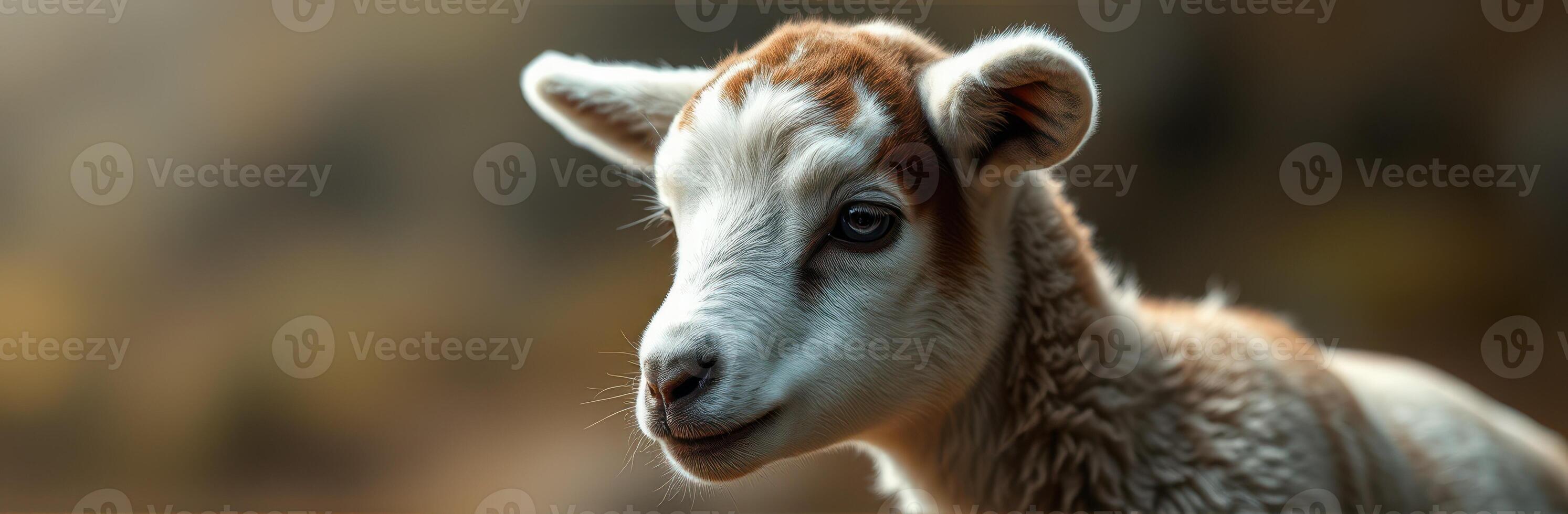 Young lamb resting in a peaceful meadow during a sunny afternoon in spring photo