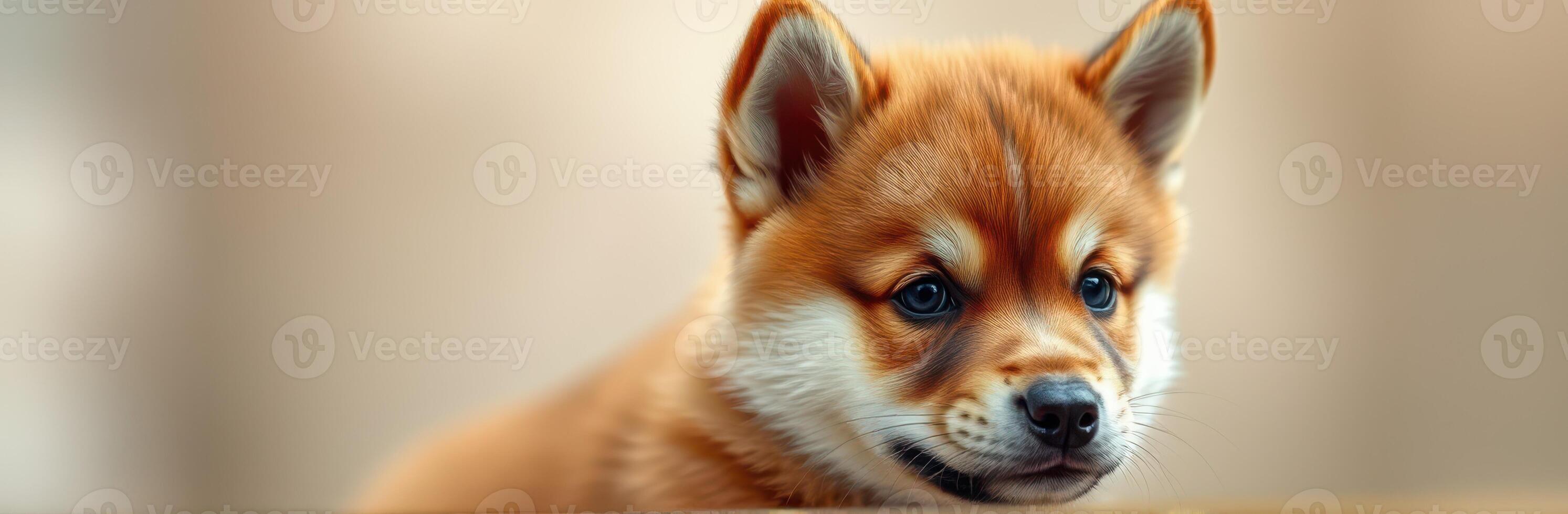 Cute and fluffy puppy playing in a cozy indoor setting during the afternoon photo