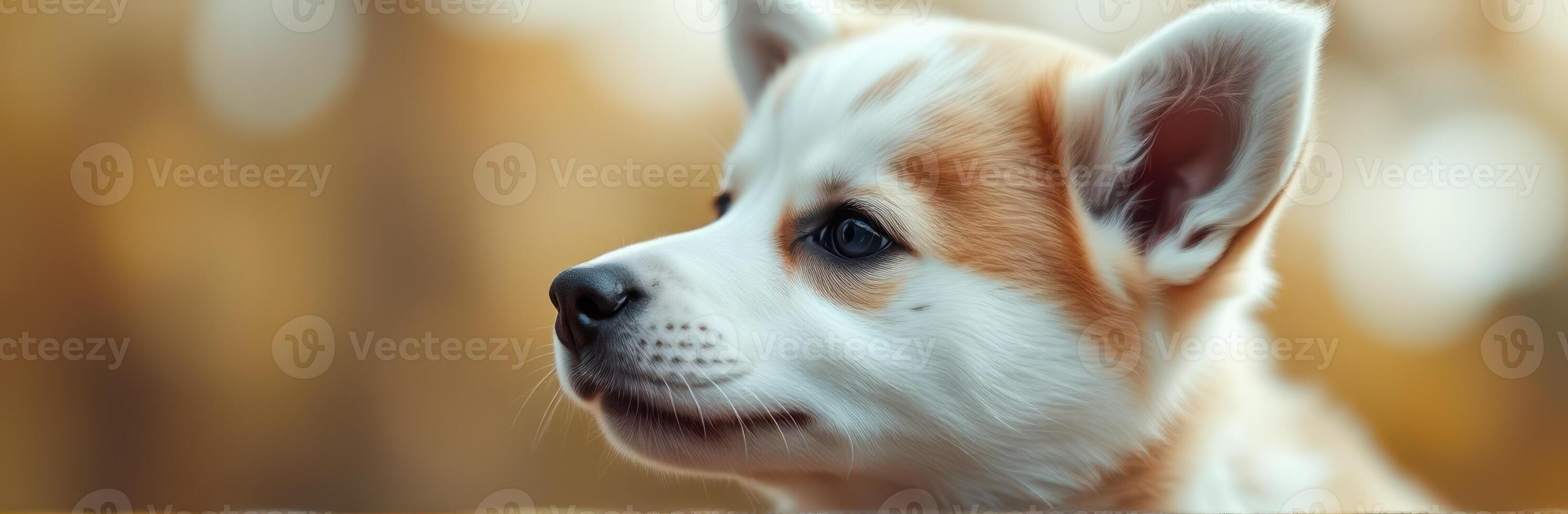Young corgi puppy sitting outdoors on a sunny day with a beautiful blurred background full of autumn colors photo