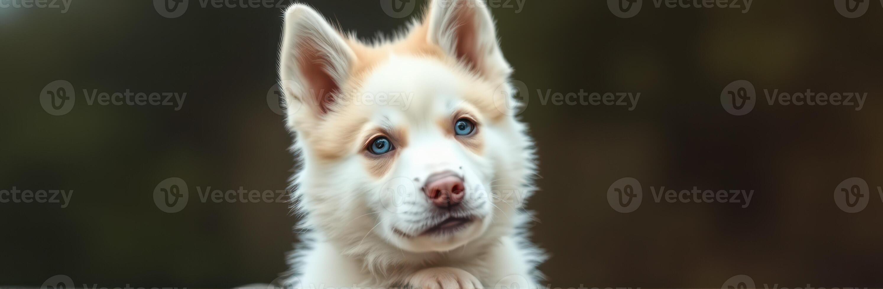 Cute young dog with light fur and attentive expression in outdoor setting photo
