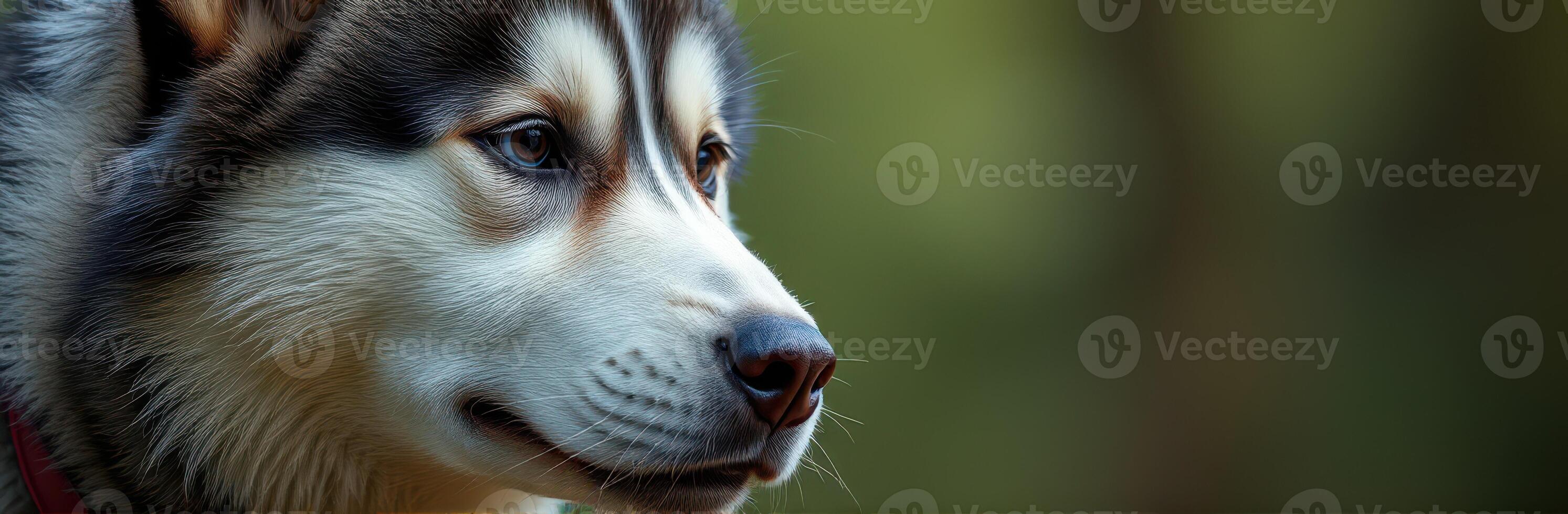 Portrait of a husky dog in a serene forest setting during golden hour photo