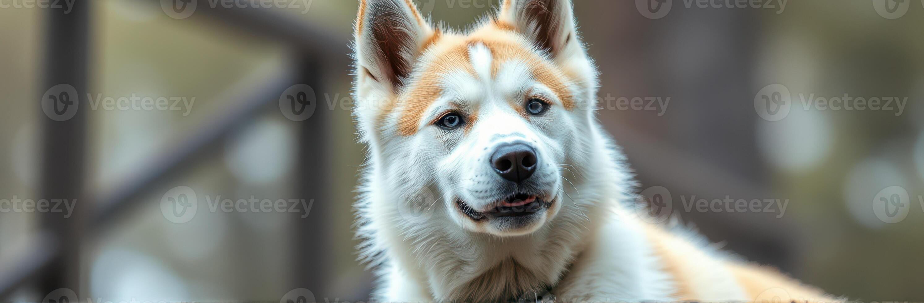 Husky dog enjoying a peaceful afternoon outdoors in a tranquil woodland setting photo