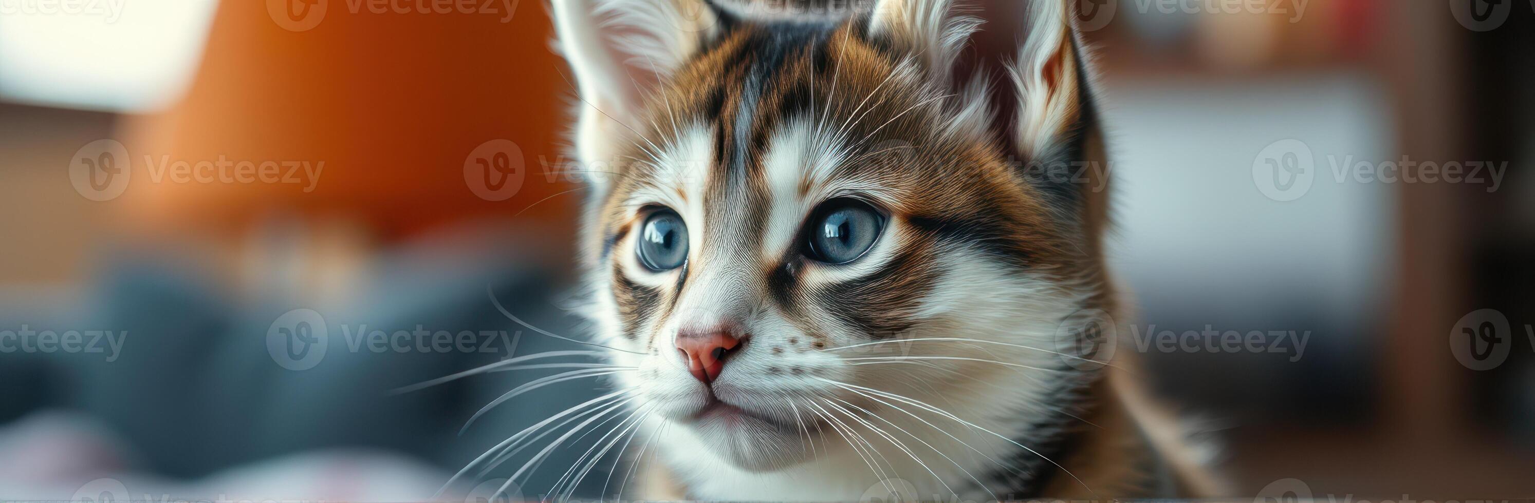 Curious kitten exploring a cozy indoor space with soft lighting and warm colors in the afternoon photo