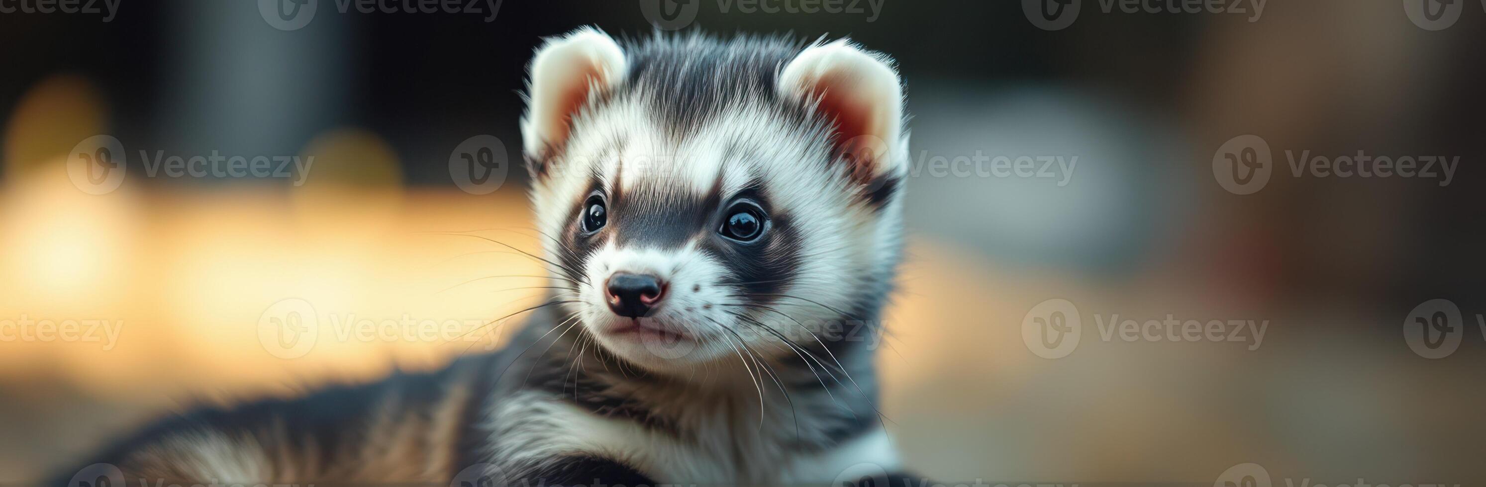 Adorable young ferret exploring its surroundings during a sunny afternoon in a natural habitat photo