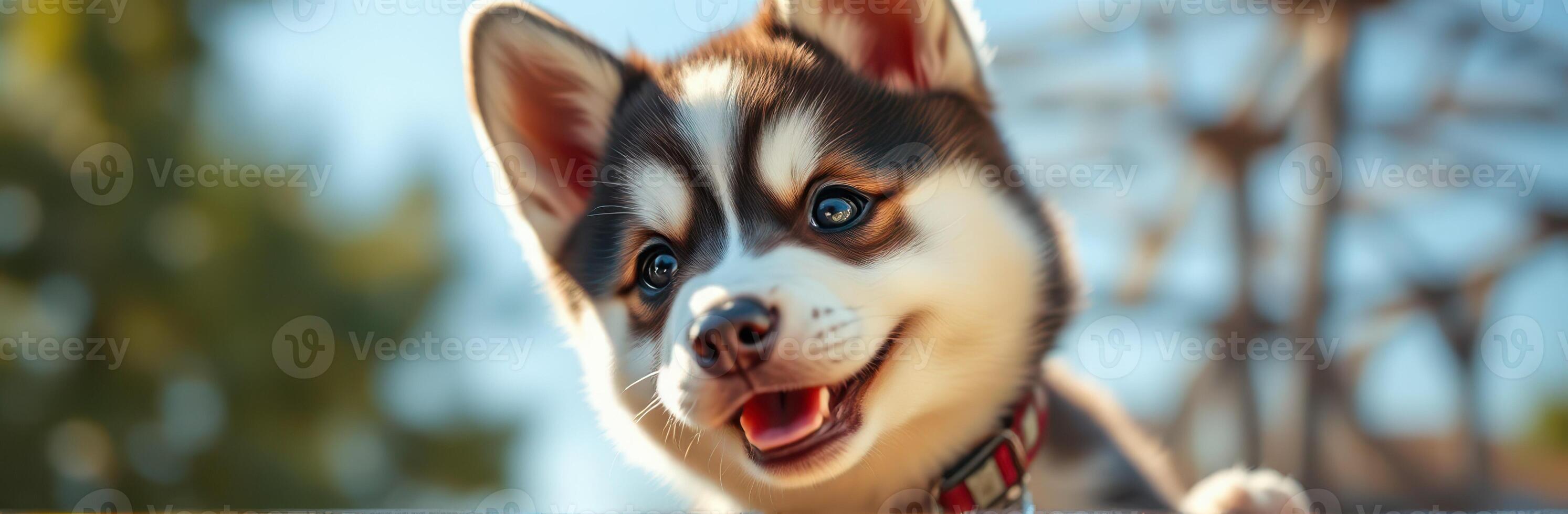 Happy puppy enjoying a sunny day at the park with playful expressions and bright surroundings photo