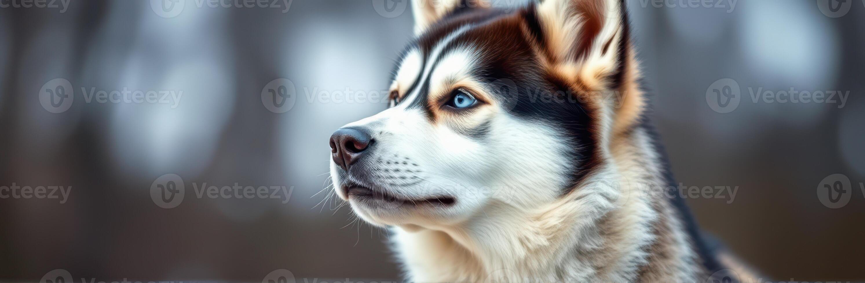 Portrait of a beautiful Siberian Husky in a winter landscape with a blurred background photo
