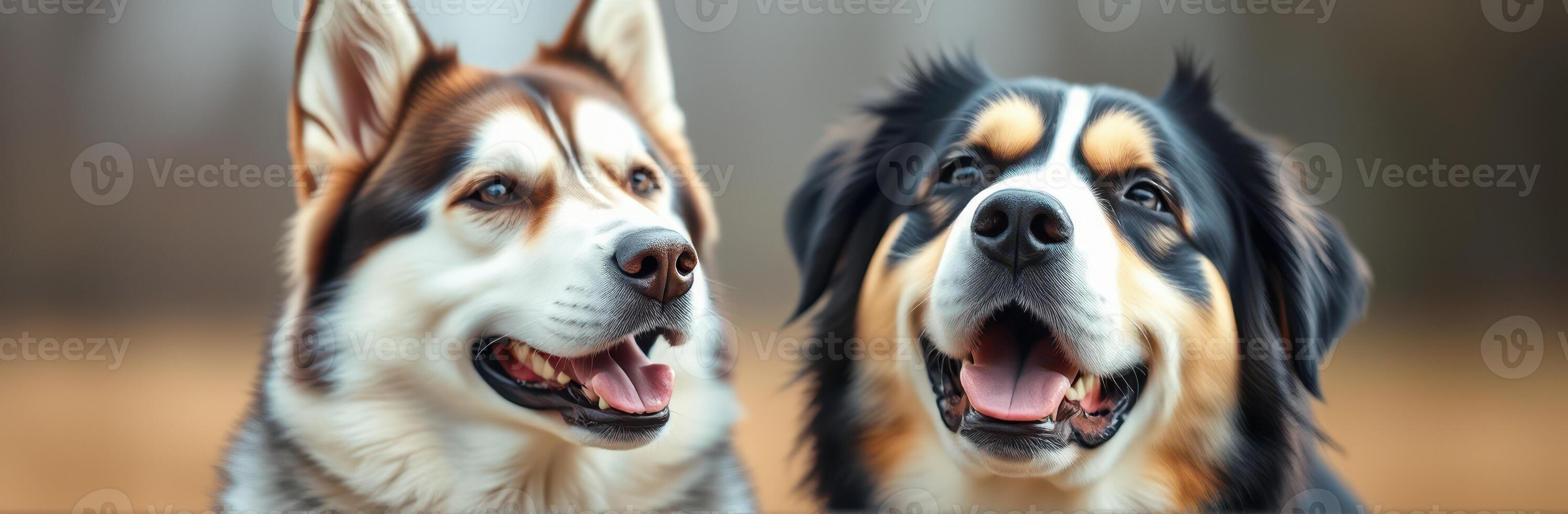Two happy dogs enjoying a sunny day in the park, showcasing their playful nature and friendly companionship photo