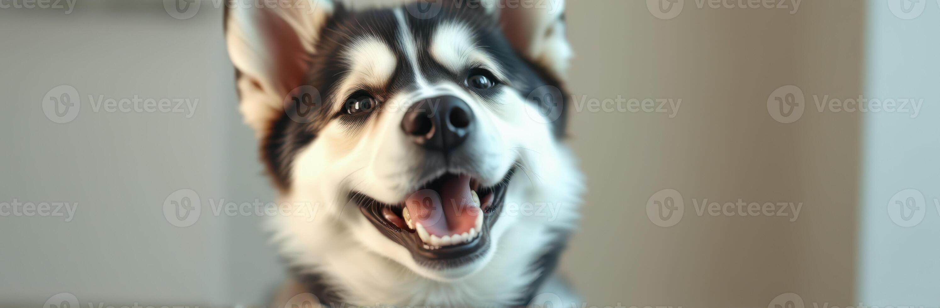 Happy dog enjoying indoors with a playful expression and bright eyes during a sunny afternoon photo