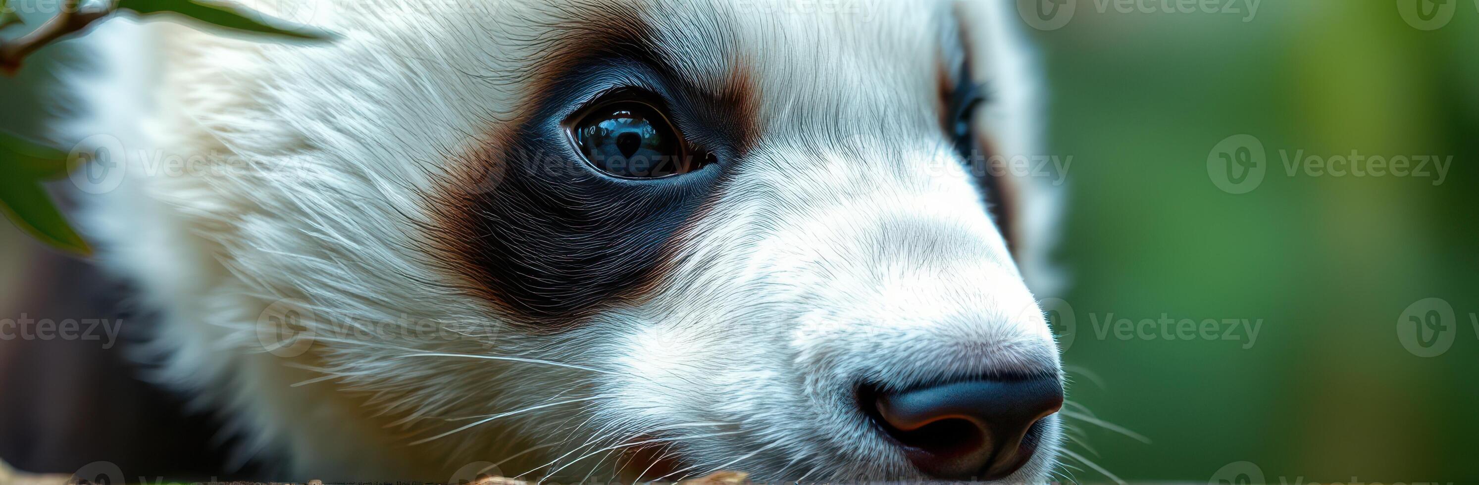 Close-up of a young panda exploring its natural habitat in a serene setting during daylight hours photo