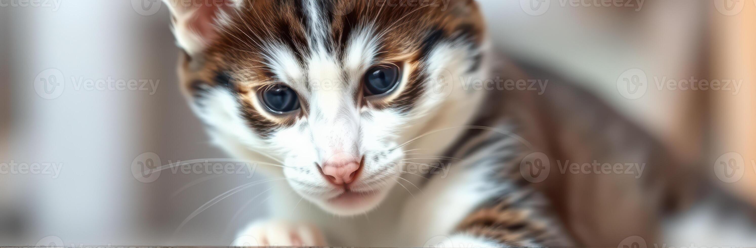 Curious kitten exploring a cozy indoor environment during daylight hours photo