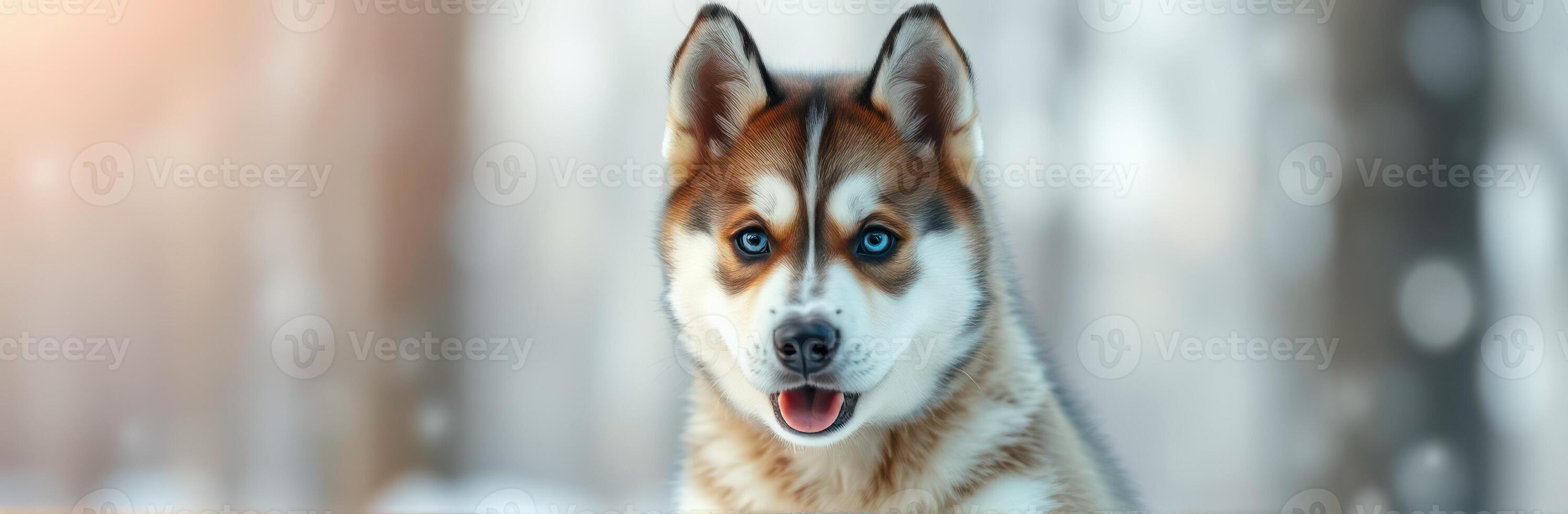 Majestic husky dog explores a snowy forest in winter, showcasing beautiful fur and keen expression photo