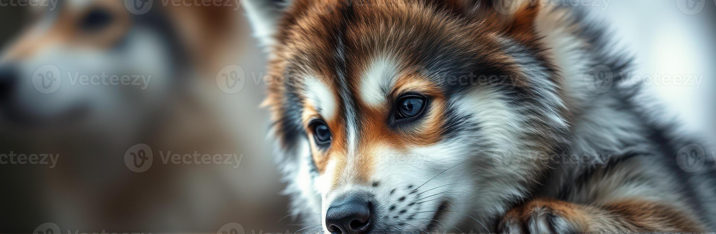 Curiously attentive wolf pups playing together in a serene forest setting during a sunny afternoon photo