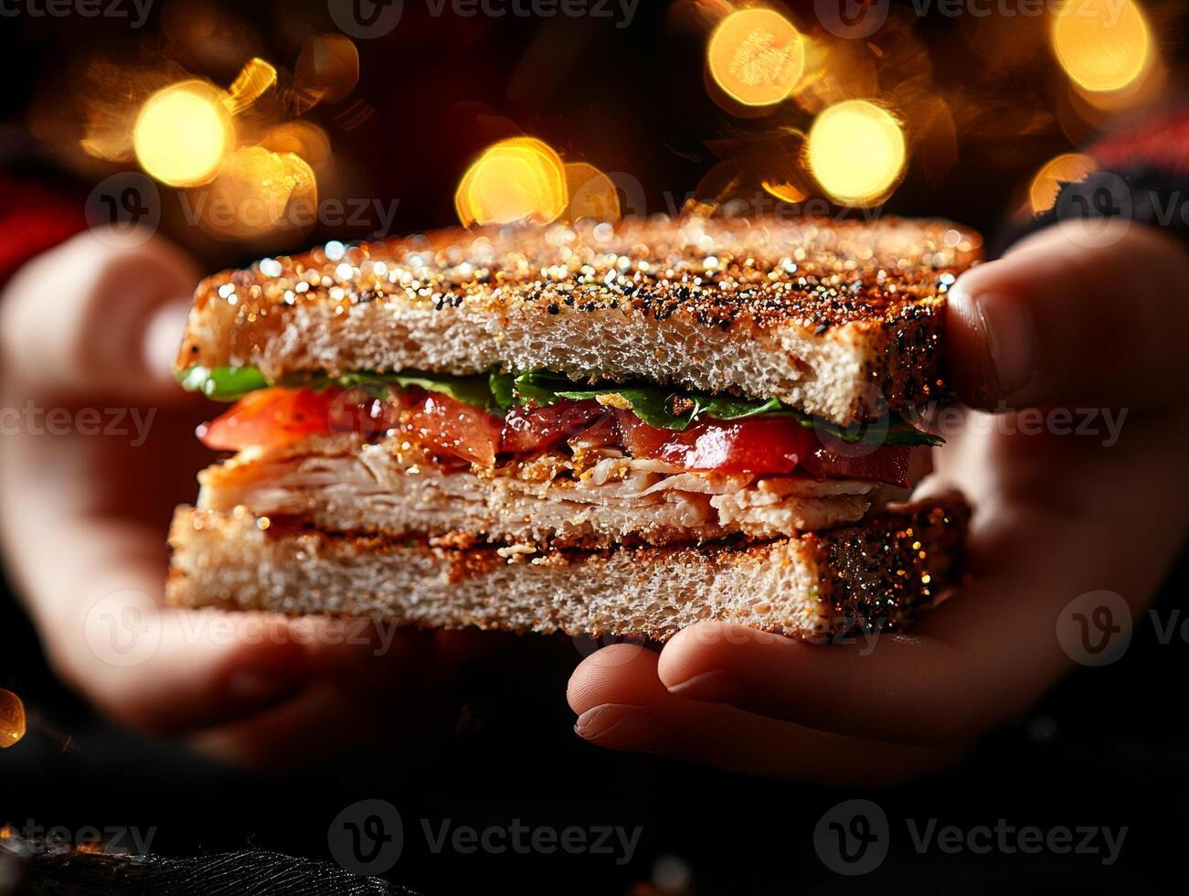 Two children share sandwich their hands gently exchanging food in warm setting highlighting spirit of kindness and unity common during Eid al Fitr celebrations photo