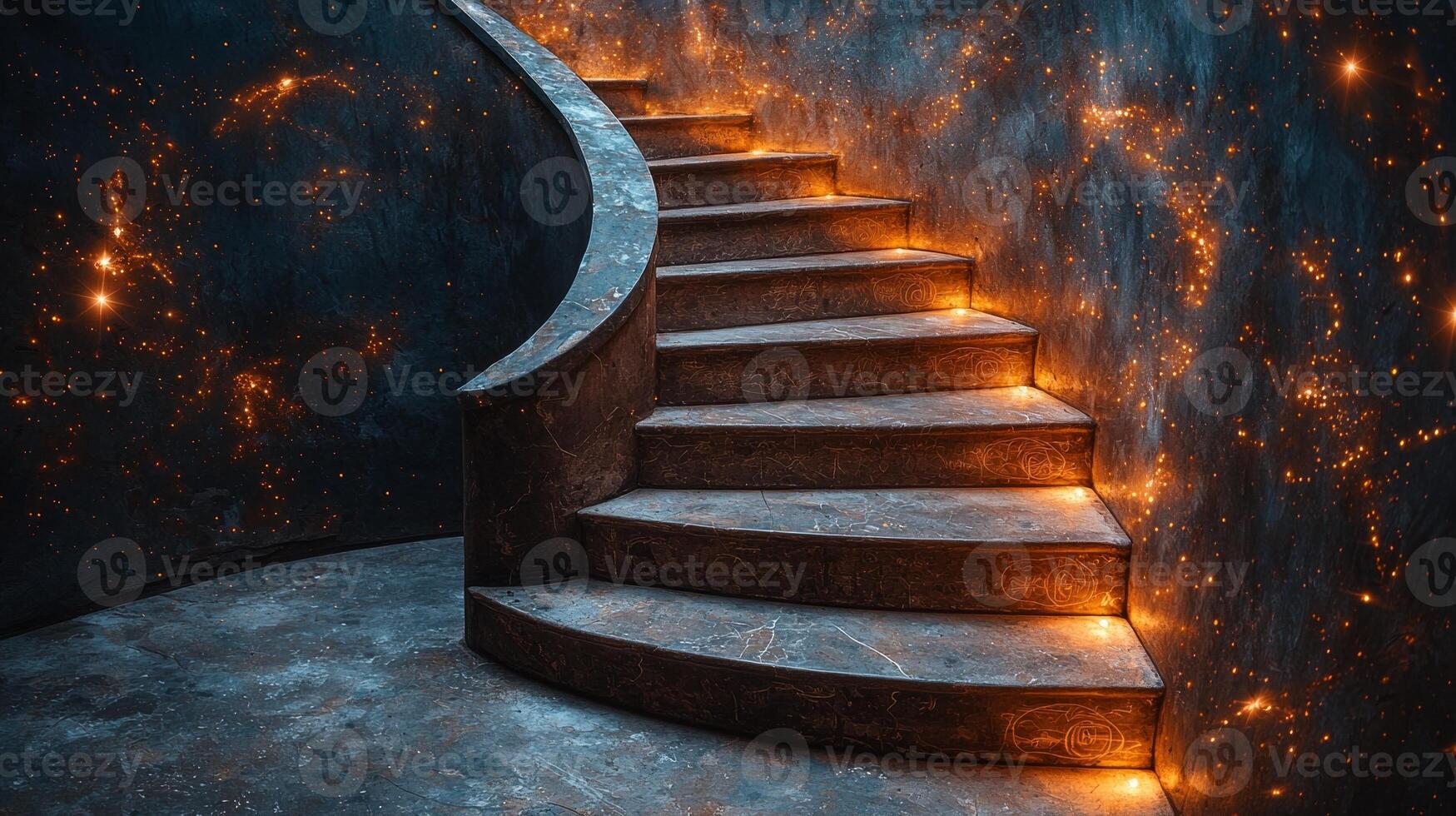 mystical bridge made of exquisite marble stairs ascends through infinite sky filled shimmering celestial lights photo
