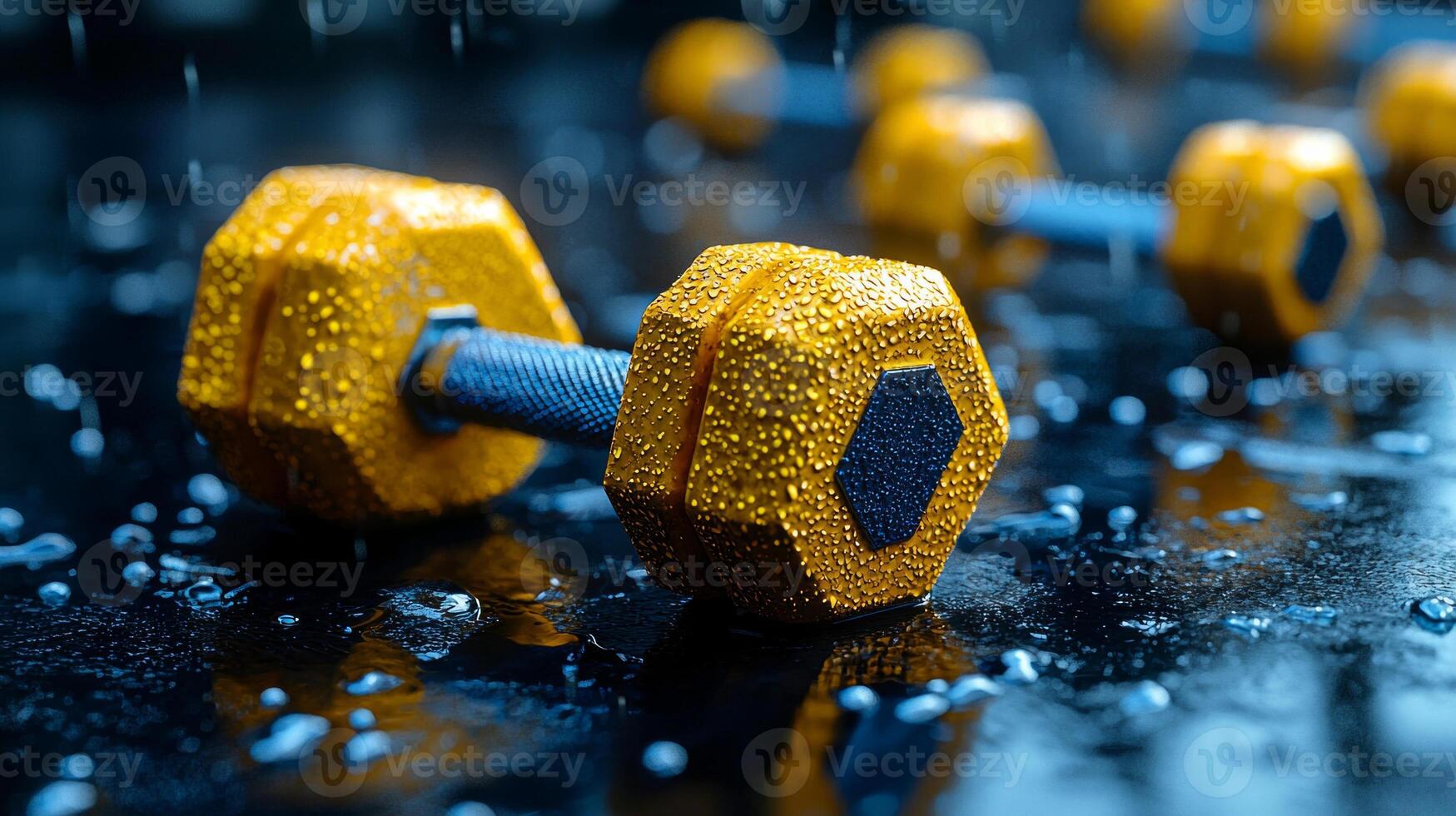 Fitness enthusiasts will appreciate high energy ad featuring unique geolocation pin made from gym weights and kettlebells set in dynamic industrial style gym photo