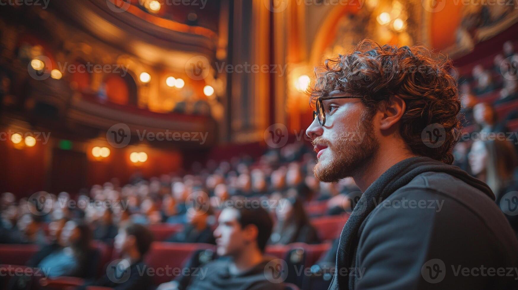 In empty theater director energetically gestures from audience while actors focus on guidance photo
