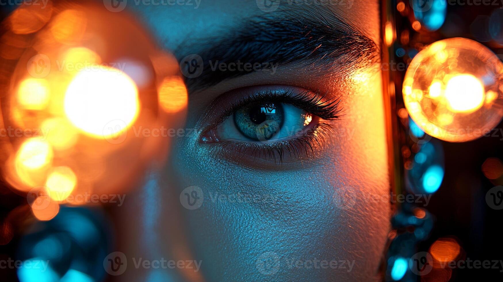 Actor focuses on their reflection while applying makeup in ornate dressing room. Costumes and props surround them creating lively atmosphere filled laughter and conversation photo