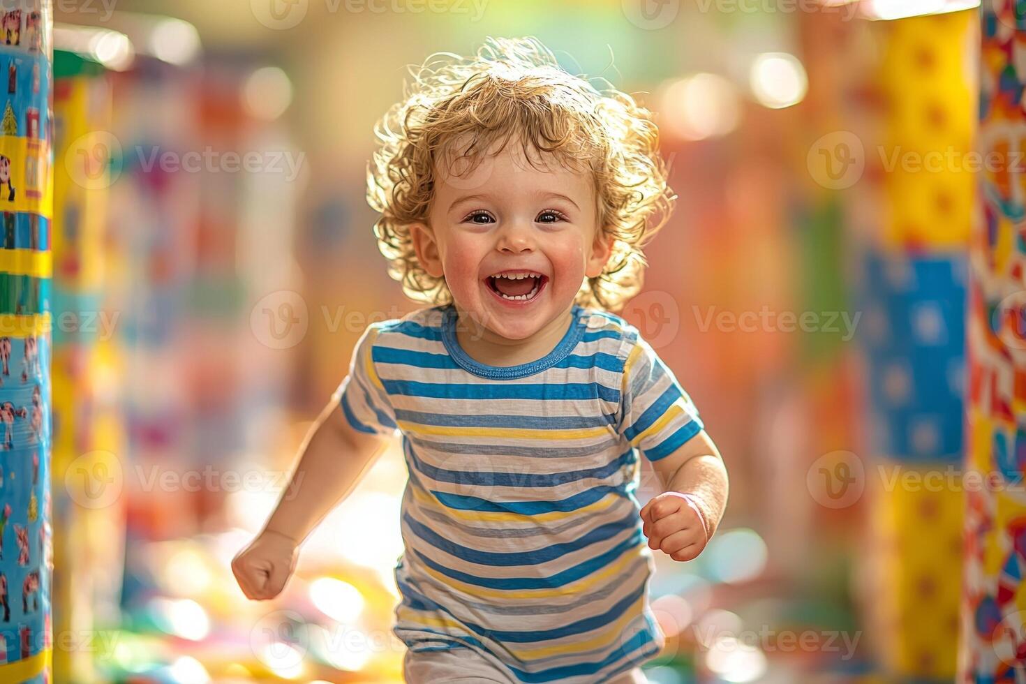 Children are filled excitement as they run through house after unwrapping gifts on Eid al Fitr. Colorful wrapping paper is strewn across floor creating festive atmosphere photo