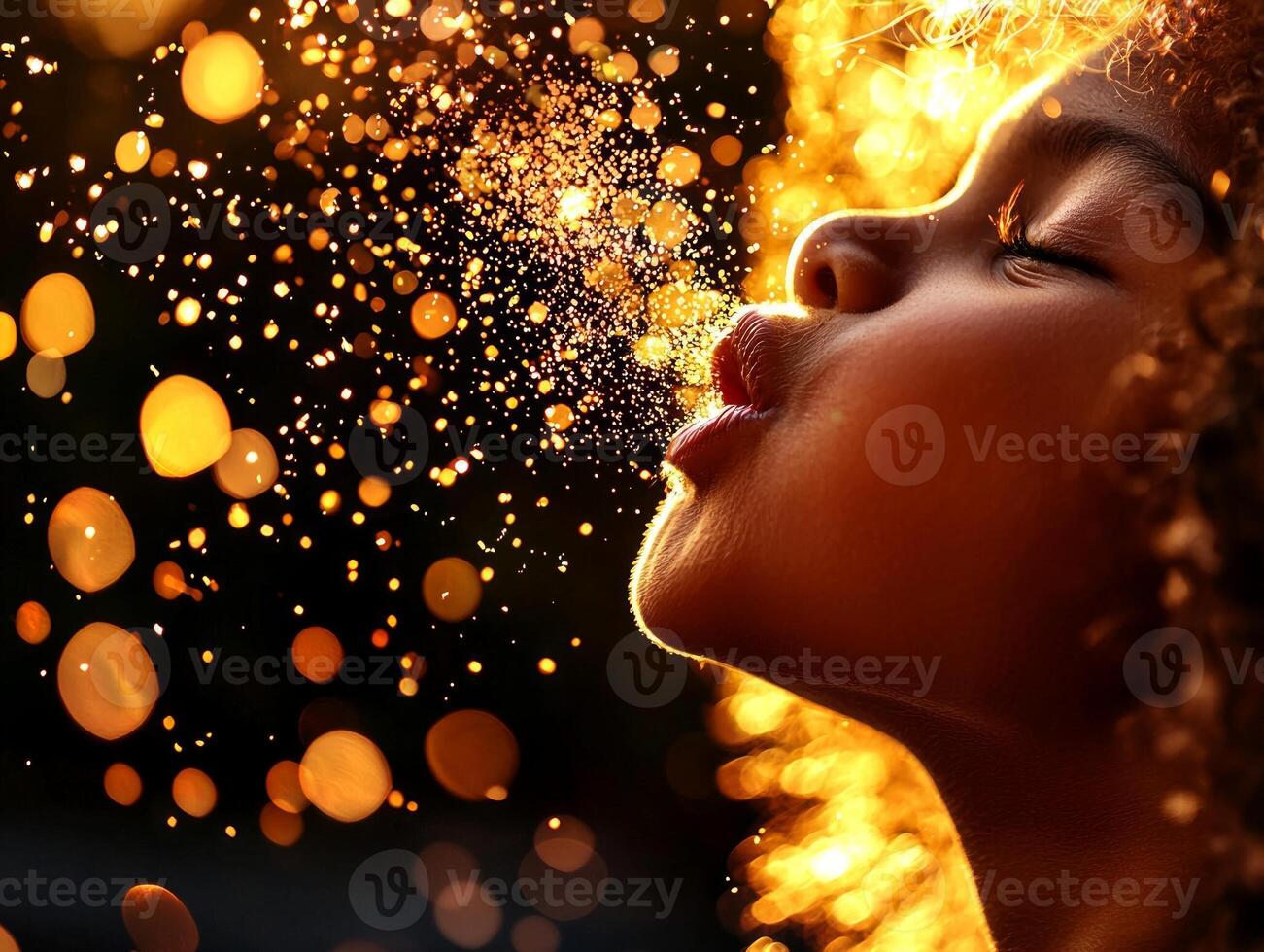 cheerful Hispanic child engages in blowing bubbles in vibrant backyard. sunlight creates magical bokeh effect highlighting joy of moment photo