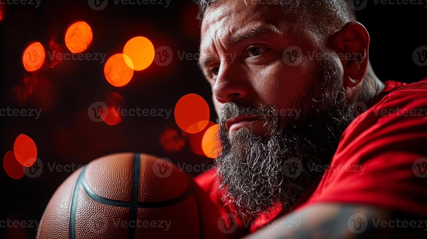 Hispanic amputee demonstrates skill and determination while playing wheelchair basketball gripping chair one arm and reaching for ball prosthetic arm bright gym setting photo