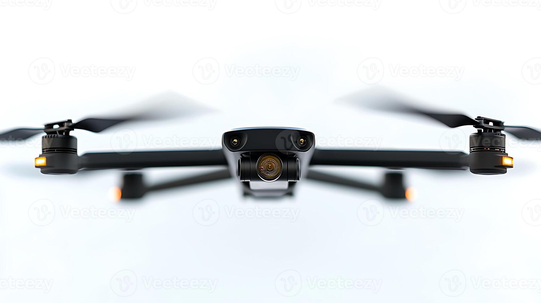 A close-up view of a drone in flight against a white background, showcasing its design and features photo
