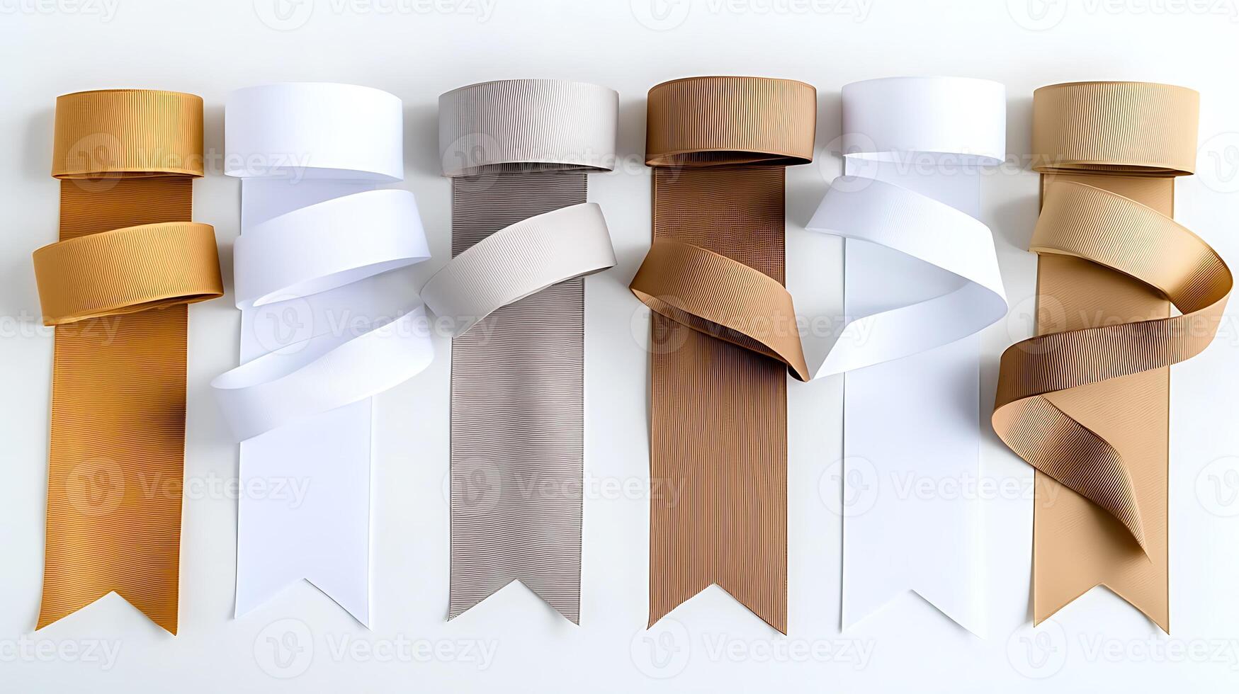 A collection of colorful ribbon rolls arranged neatly, showcasing various textures and colors photo
