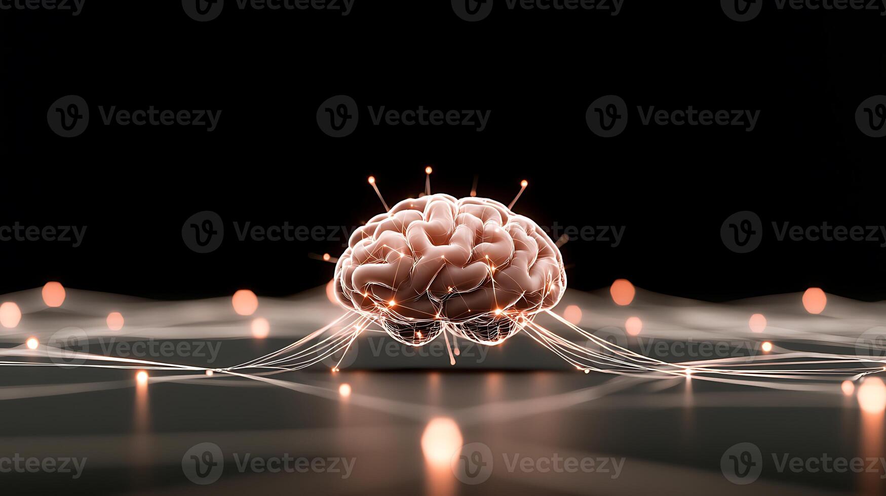 A conceptual visualization of a brain surrounded by glowing connections, symbolizing neural networks and technology photo