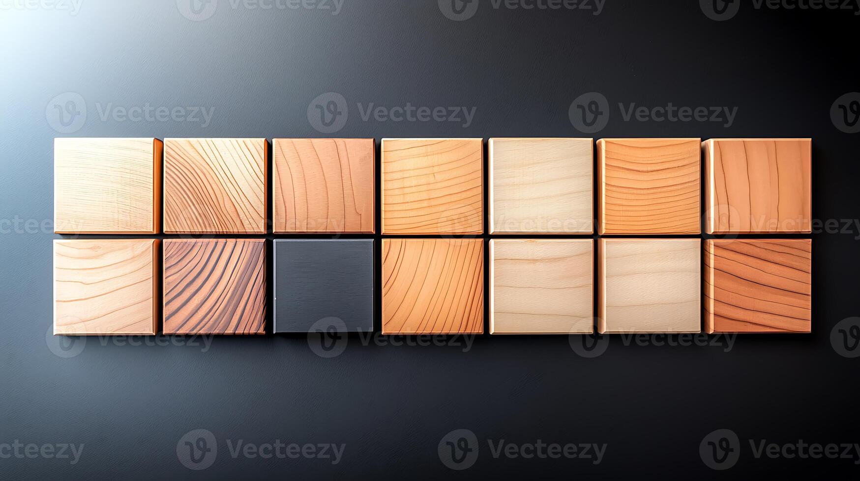 A collection of wooden texture samples arranged in a grid on a dark background, showcasing craftsmanship photo
