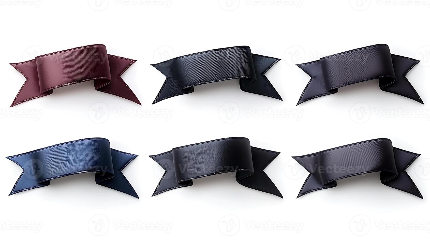 A collection of six elegant ribbons in various colors arranged neatly on a white background photo