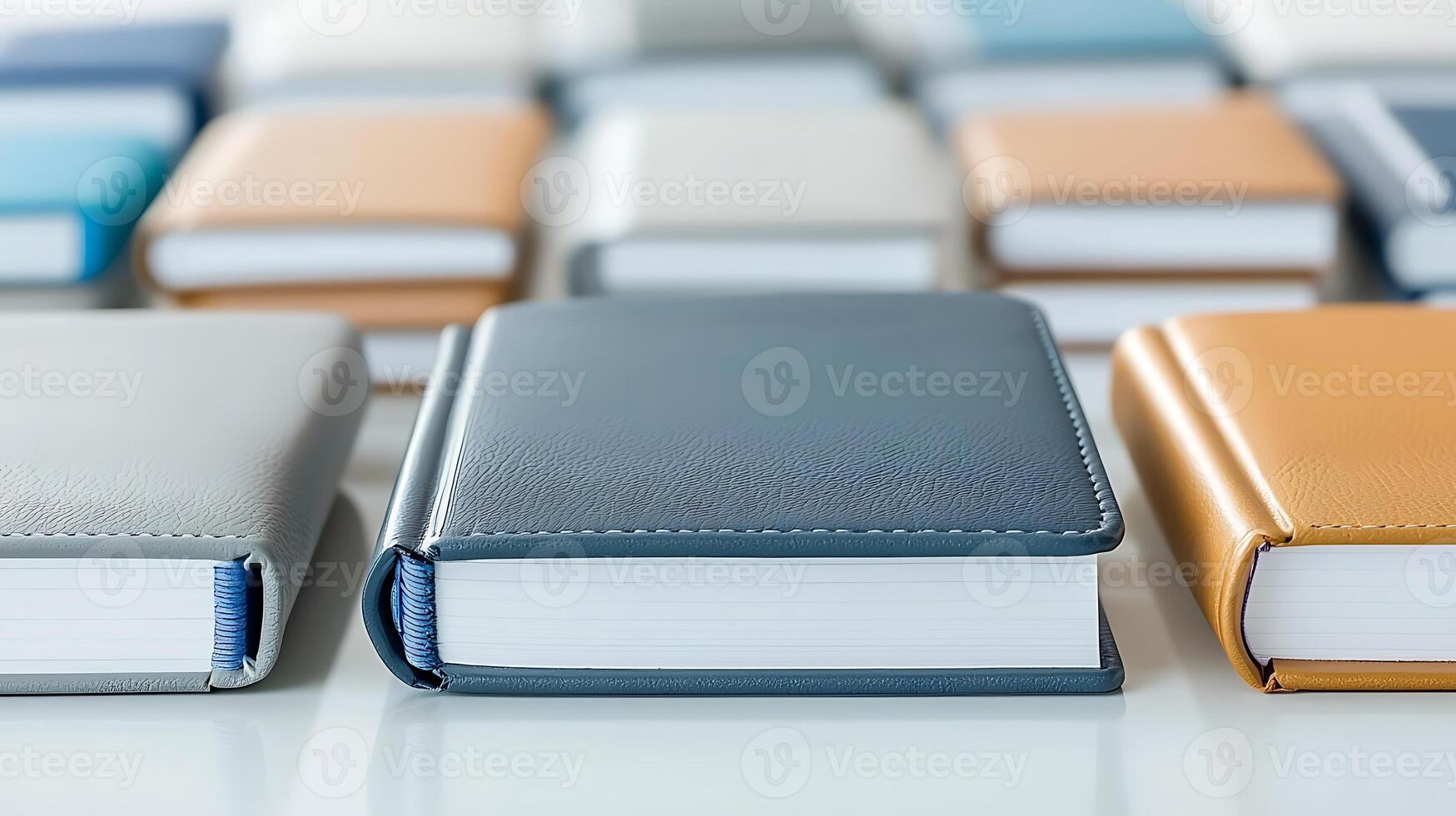 A row of books on a white surface photo