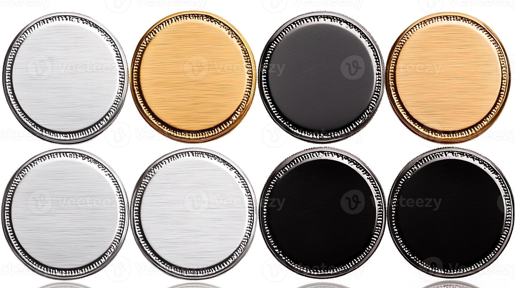 A set of six oval metal buttons in different colors photo