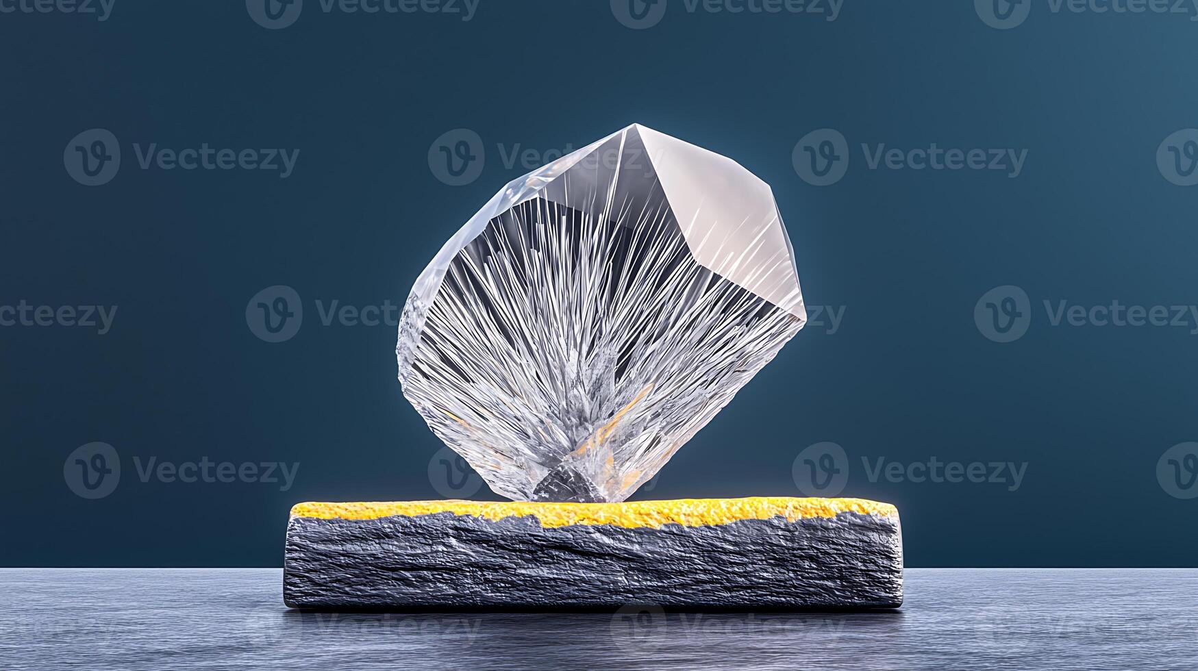 A crystal-like object levitating above a textured surface with a gradient background, showcasing elegance photo