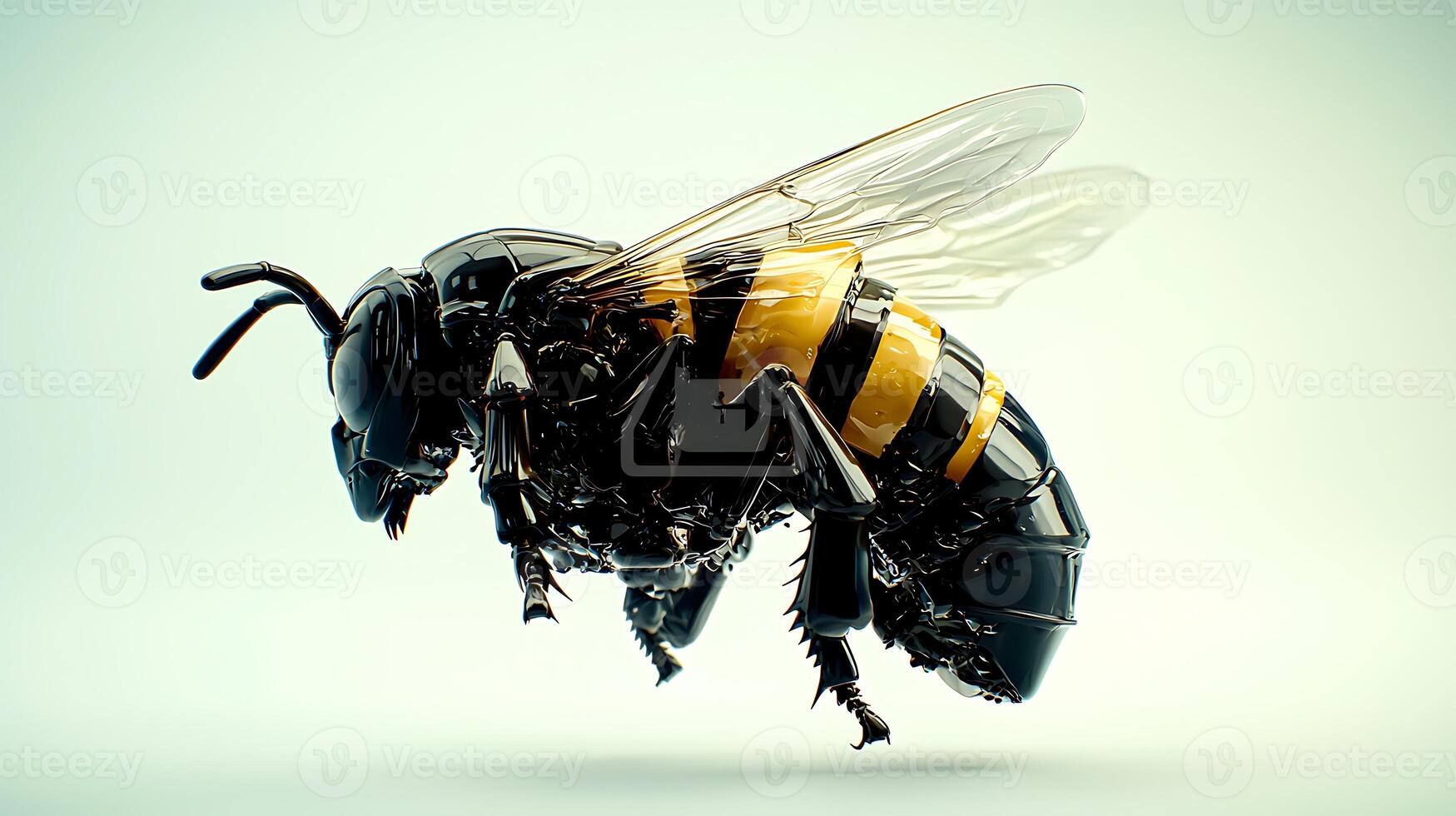 A black and yellow bee with a white background photo