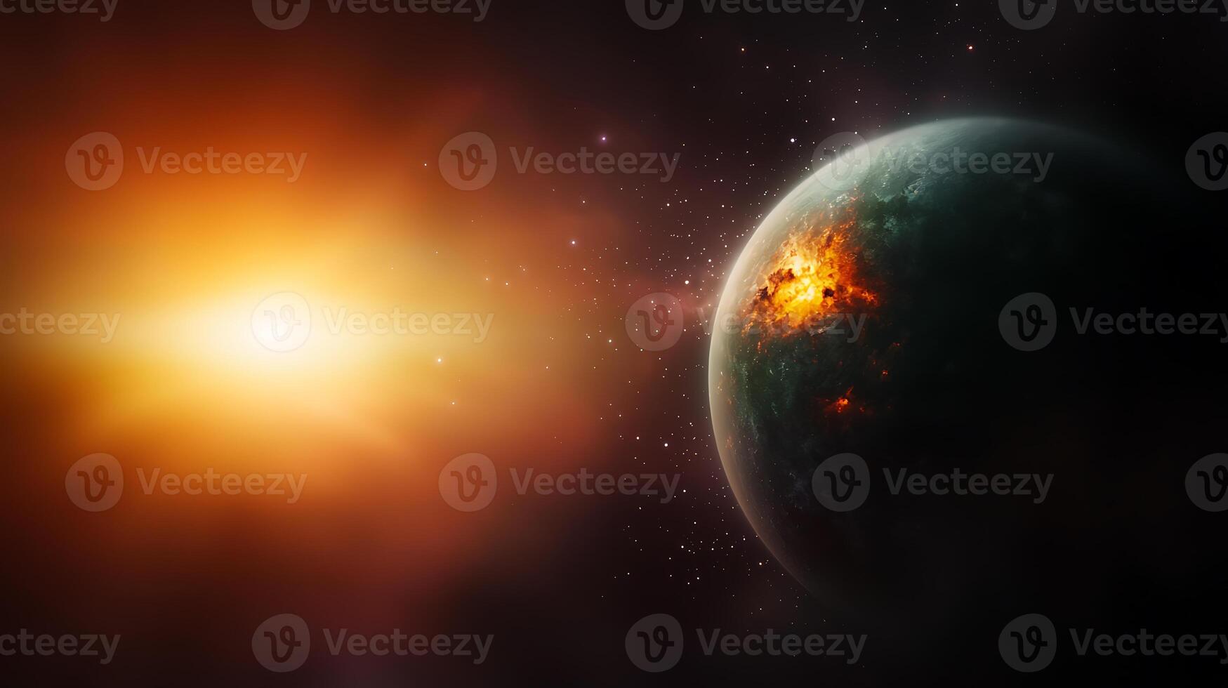 An image of a planet with a sun in the background photo